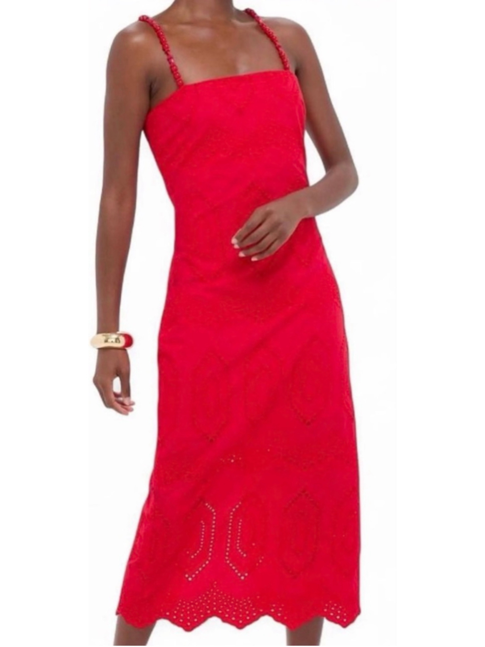 NWT Tuckernuck Hyacinth House Red Eyelet Beaded Strap Midi Ibiza Dress M